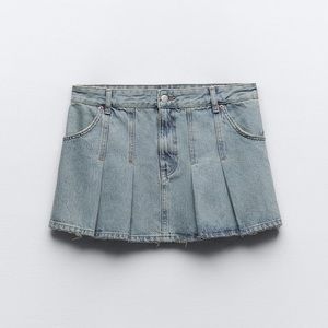Zara Light Blue Denim Pleated Mini Skirt
